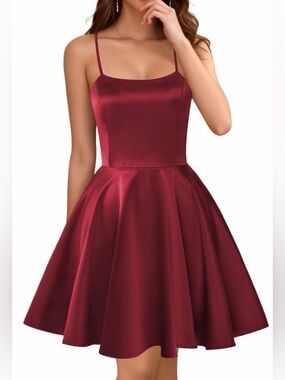 Homecoming Dress-Spaghetti Straps Satin Mini